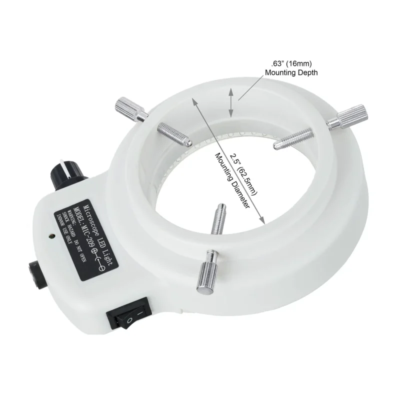 Anillo de luz de 144 LED de intensidad ajustable para microscopios estéreo con carcasa blanca